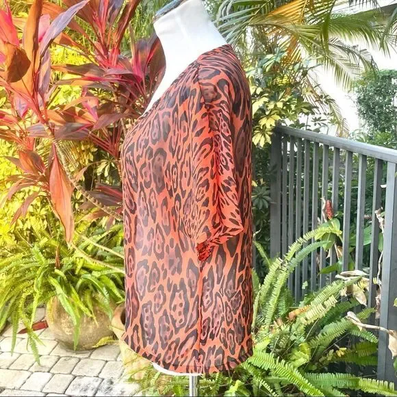 Patterson J. Kincaid Orange Cheetah Blouse - Picture 4 of 8